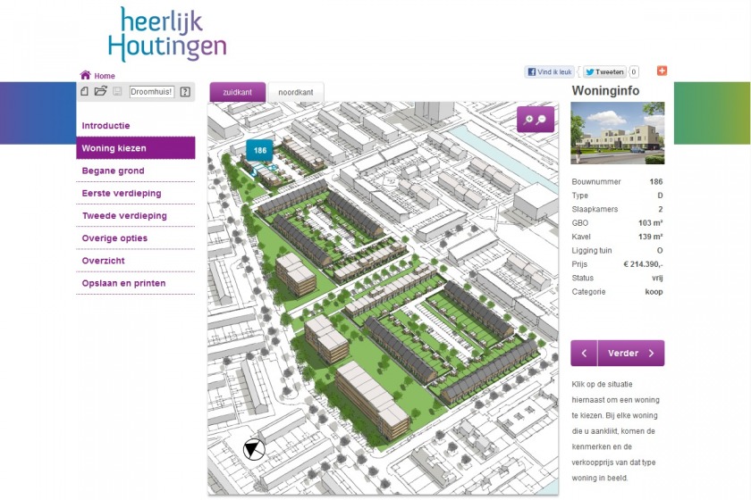 HOYT architect multimedia web applicatie woonwijzer woning configurator woning samenstellen klikken opties uitbouw nieuwbouw project Heerlijk Houtingen Hoogvliet Rotterdam