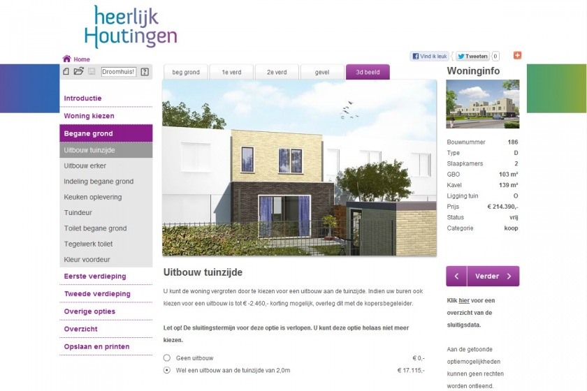 HOYT architect multimedia web applicatie woonwijzer woning configurator woning samenstellen klikken opties uitbouw nieuwbouw project Heerlijk Houtingen Hoogvliet Rotterdam