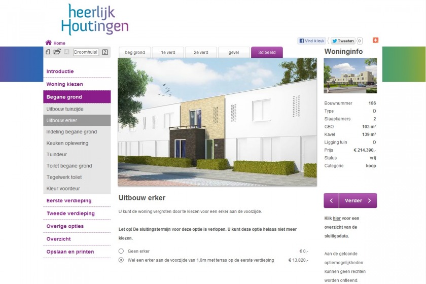 HOYT architect multimedia web applicatie woonwijzer woning configurator woning samenstellen klikken opties uitbouw nieuwbouw project Heerlijk Houtingen Hoogvliet Rotterdam