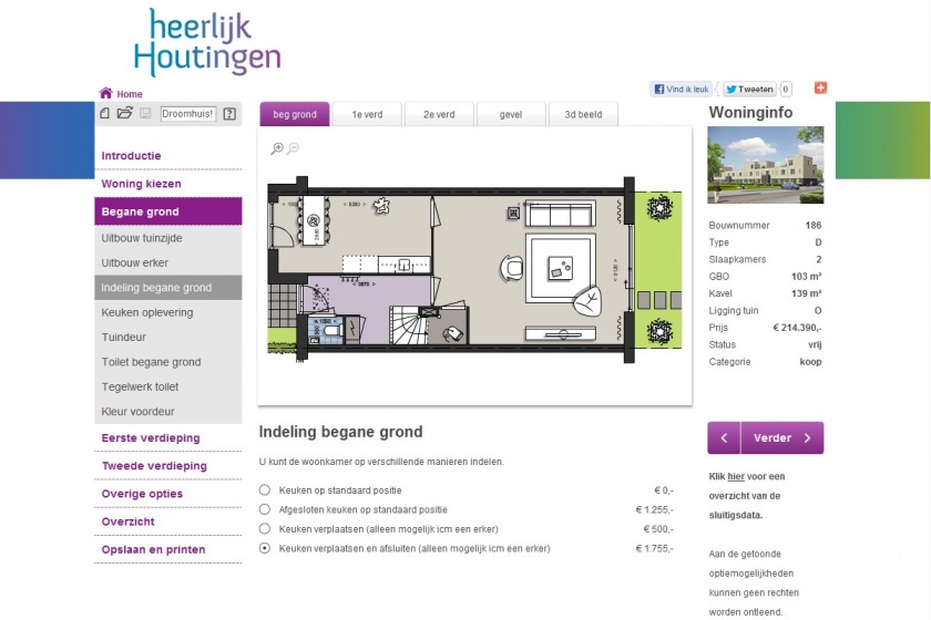 HOYT architect multimedia web applicatie woonwijzer woning configurator woning samenstellen klikken opties uitbouw nieuwbouw project Heerlijk Houtingen Hoogvliet Rotterdam