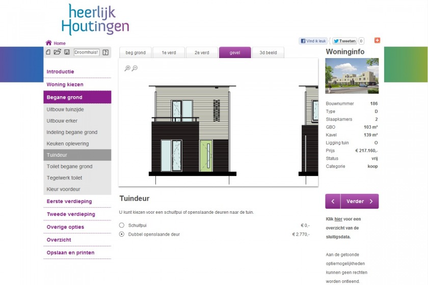 HOYT architect multimedia web applicatie woonwijzer woning configurator woning samenstellen klikken opties uitbouw nieuwbouw project Heerlijk Houtingen Hoogvliet Rotterdam
