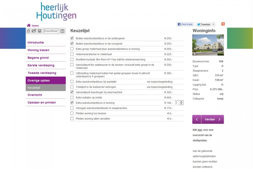 HOYT architect multimedia web applicatie woonwijzer woning configurator woning samenstellen klikken opties uitbouw nieuwbouw project Heerlijk Houtingen Hoogvliet Rotterdam