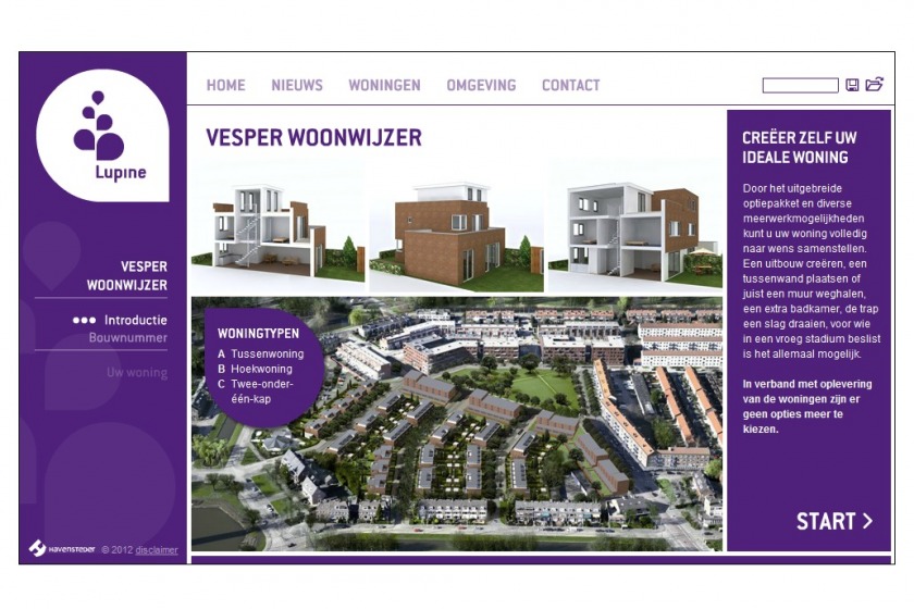 HOYT architect multimedia web applicatie woonwijzer woning configurator woning samenstellen klikken opties uitbouw nieuwbouw project Lupine Vesper Rotterdam Schiebroek