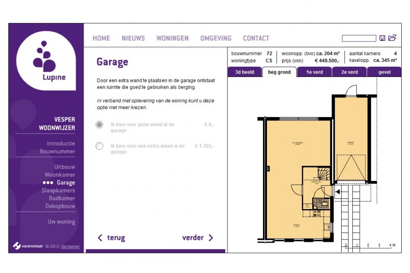 HOYT architect multimedia web applicatie woonwijzer woning configurator woning samenstellen klikken opties uitbouw nieuwbouw project Lupine Vesper Rotterdam Schiebroek