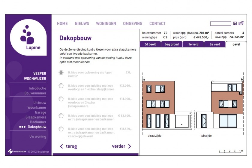 HOYT architect multimedia web applicatie woonwijzer woning configurator woning samenstellen klikken opties uitbouw nieuwbouw project Lupine Vesper Rotterdam Schiebroek