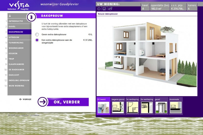 HOYT architect multimedia web applicatie woonwijzer woning configurator woning samenstellen klikken opties uitbouw nieuwbouw project Goudplevier Rotterdam Hoogvliet Vestia Makreelstraat Barbeelsingel