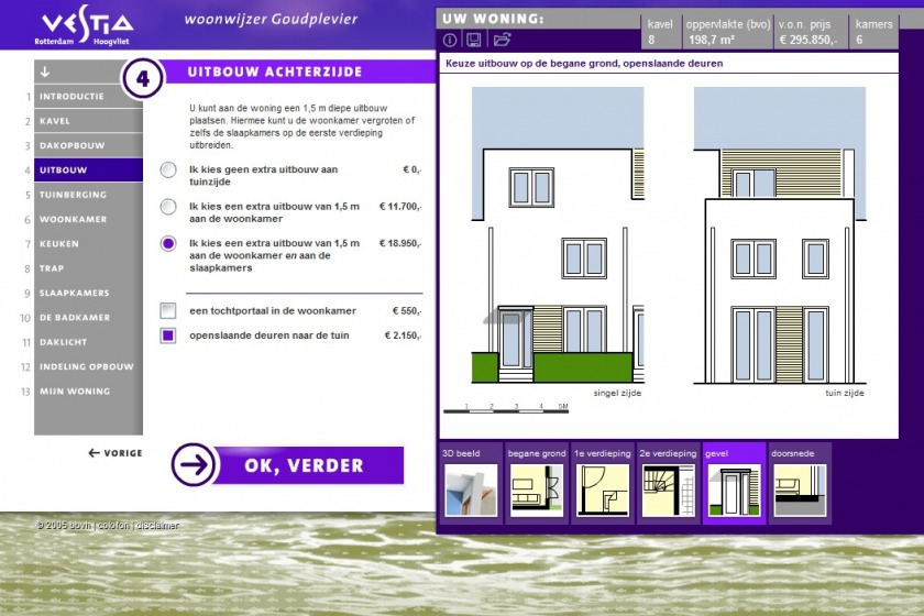 HOYT architect multimedia web applicatie woonwijzer woning configurator woning samenstellen klikken opties uitbouw nieuwbouw project Goudplevier Rotterdam Hoogvliet Vestia Makreelstraat Barbeelsingel